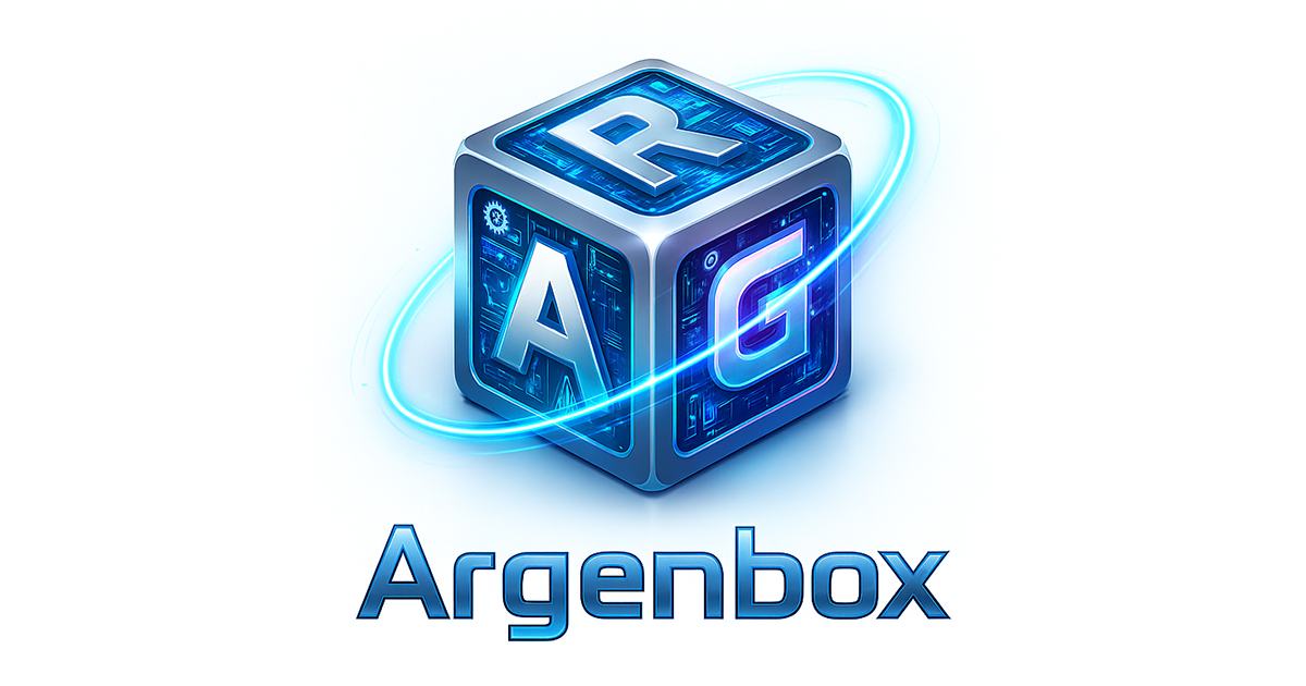 Logo de Argenbox: cubo tecnológico de apariencia metálica y azul